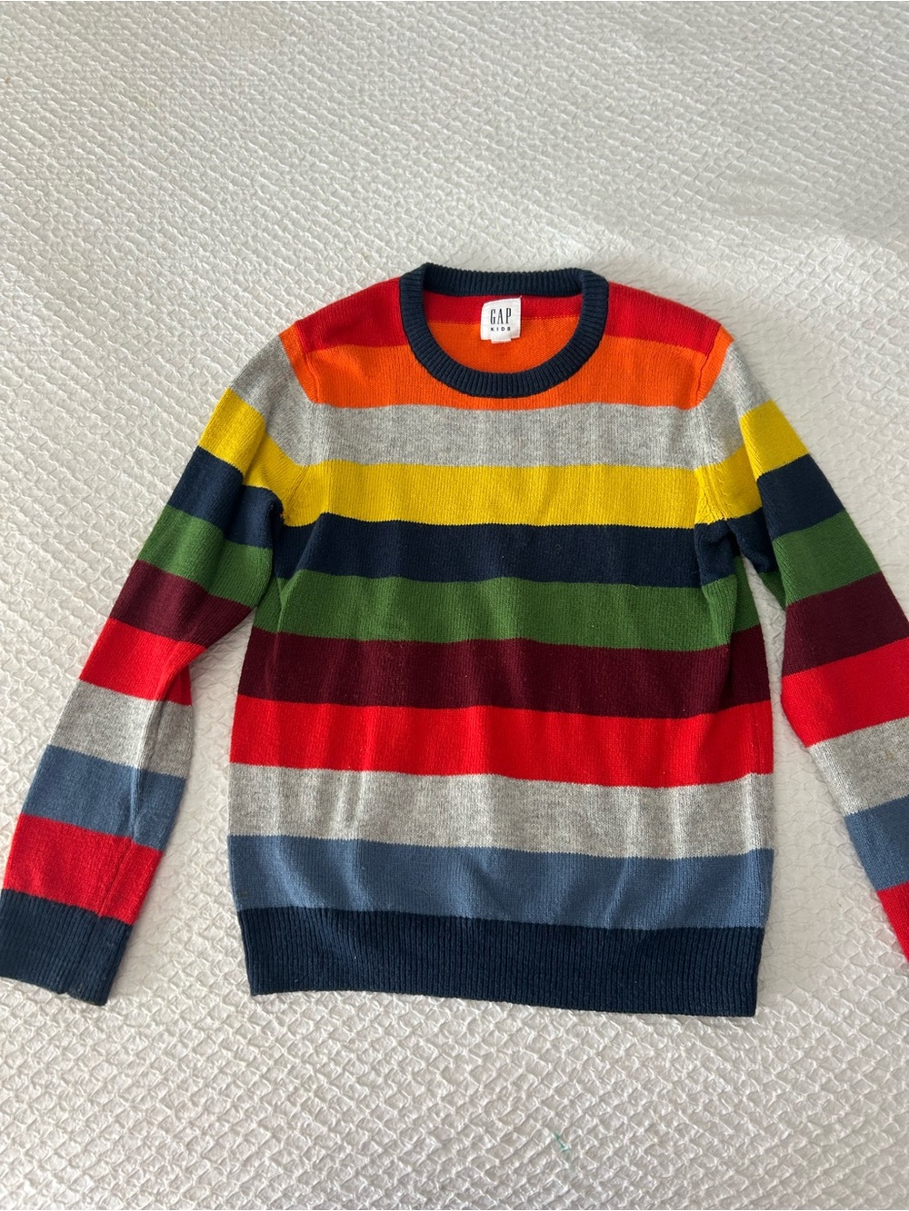 Lap kids boys size medium Crewneck striped sweater primary colors